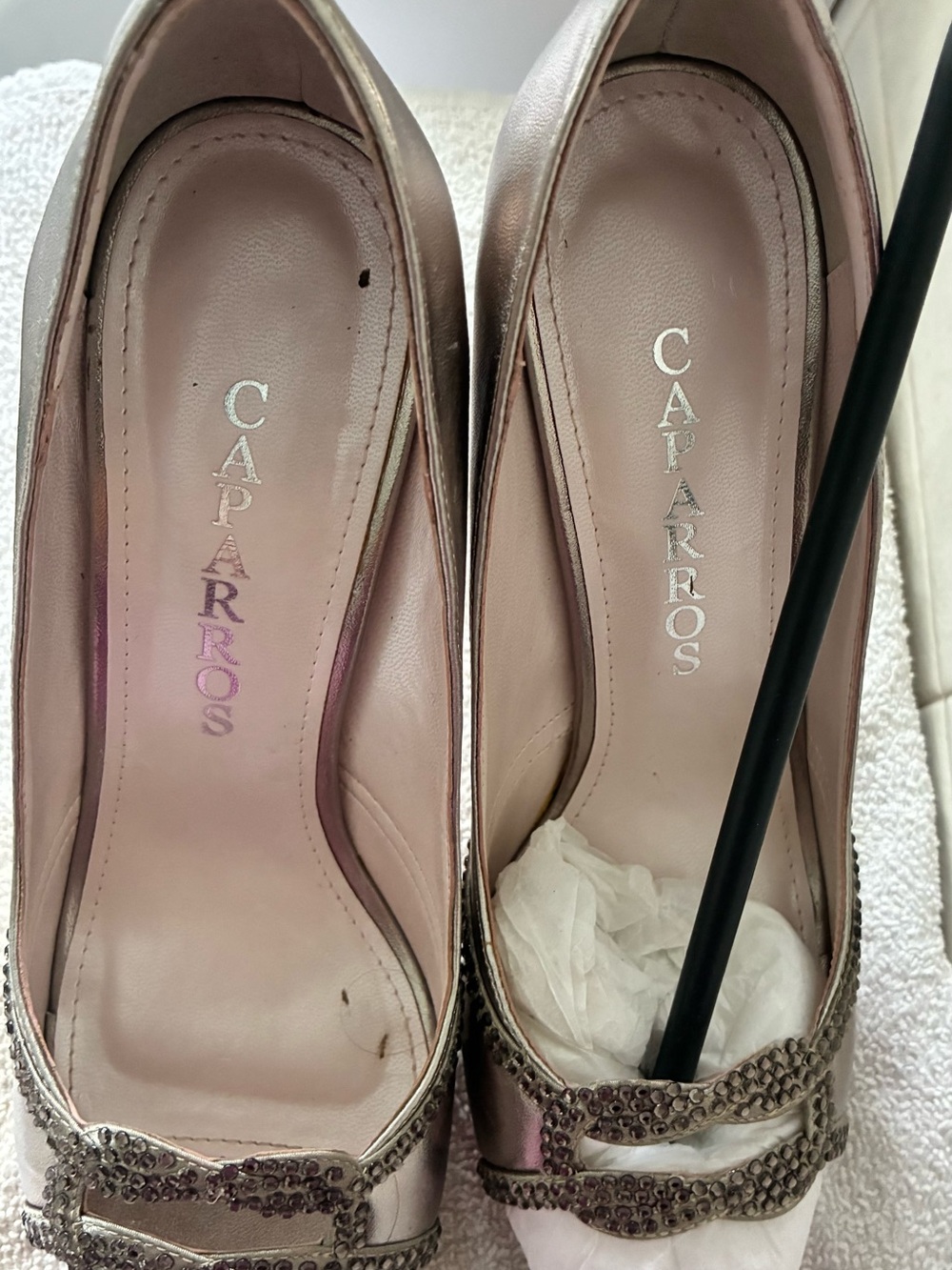 Caparros Metallic Rose Heels with Crystal-Trim Peep Toe 6 1/2 - Picture 8 of 9